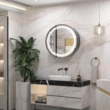 KeonJinn 24 in. W x 24 in. H Round Black Metal Framed Surface Mount Medicine Cabinet with Mirror LED Lighted 3 Colors Dimmable
