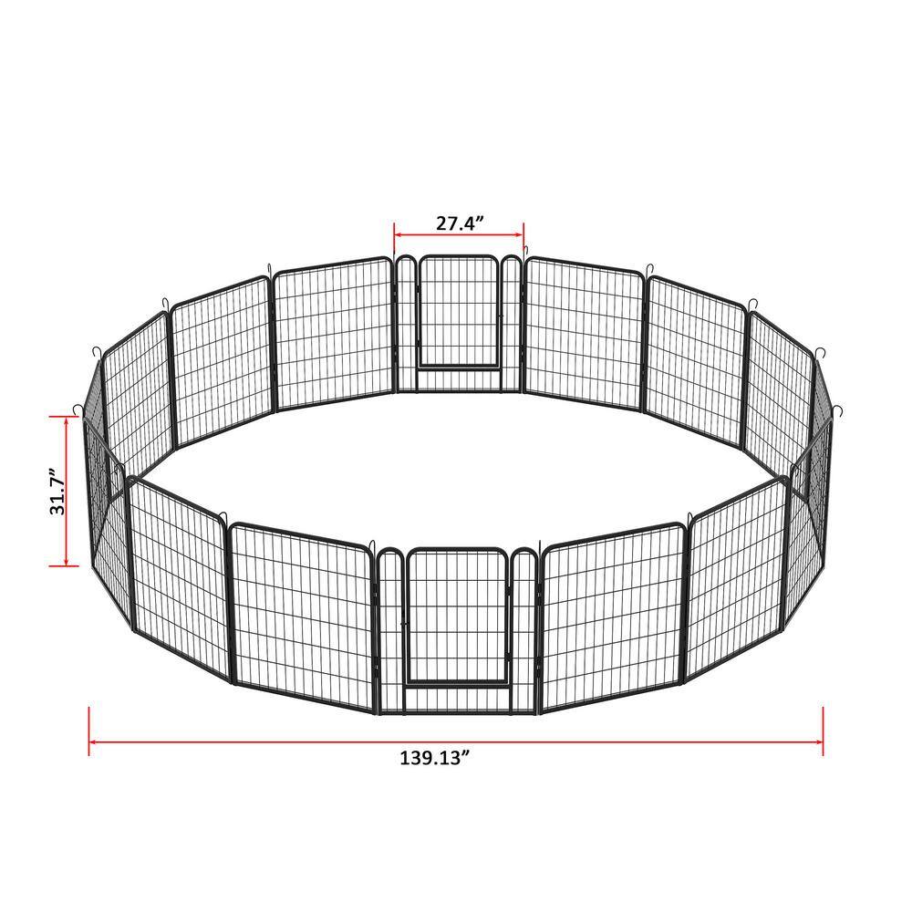 GOGEXX 108 in. L x 108 in. W x 32 in. H 16 Panels Heavy Duty Metal Playpen with door, 31.7 in. H Dog Fence Pet For Outdoor