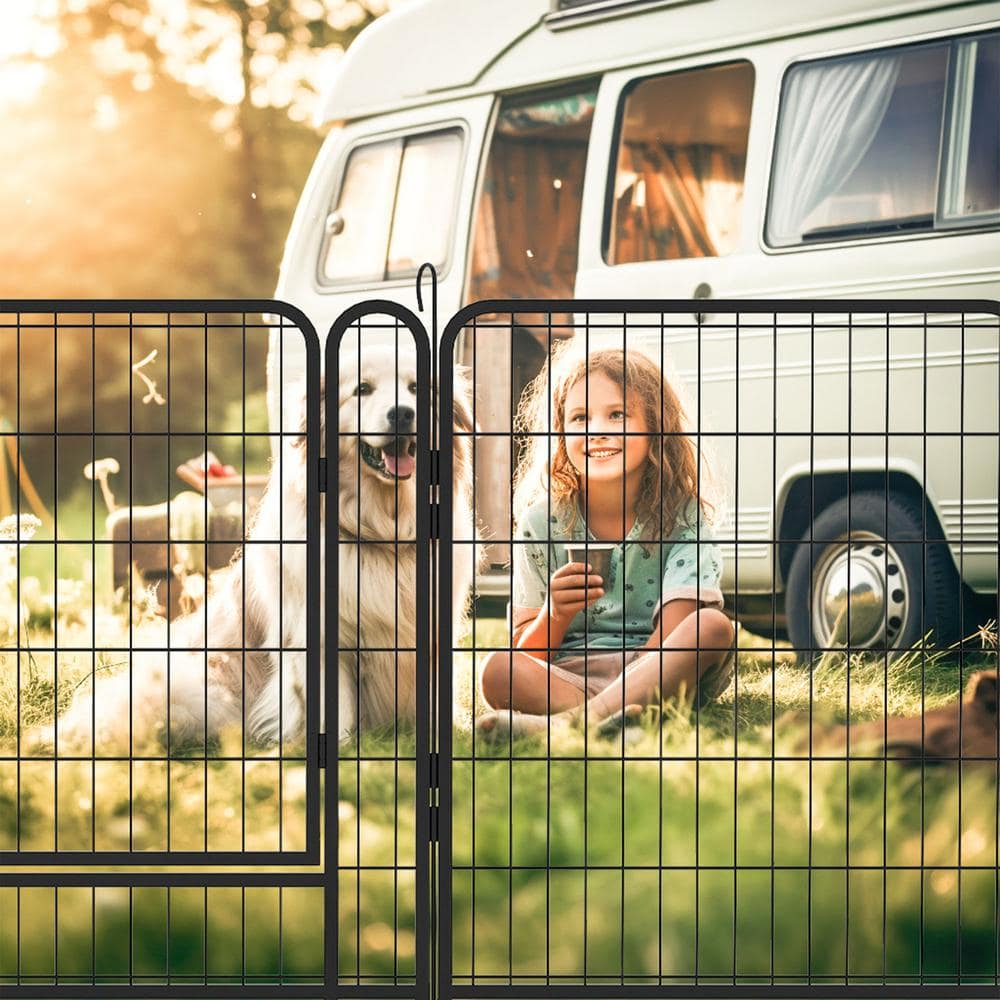 GOGEXX 108 in. L x 108 in. W x 32 in. H 16 Panels Heavy Duty Metal Playpen with door, 31.7 in. H Dog Fence Pet For Outdoor