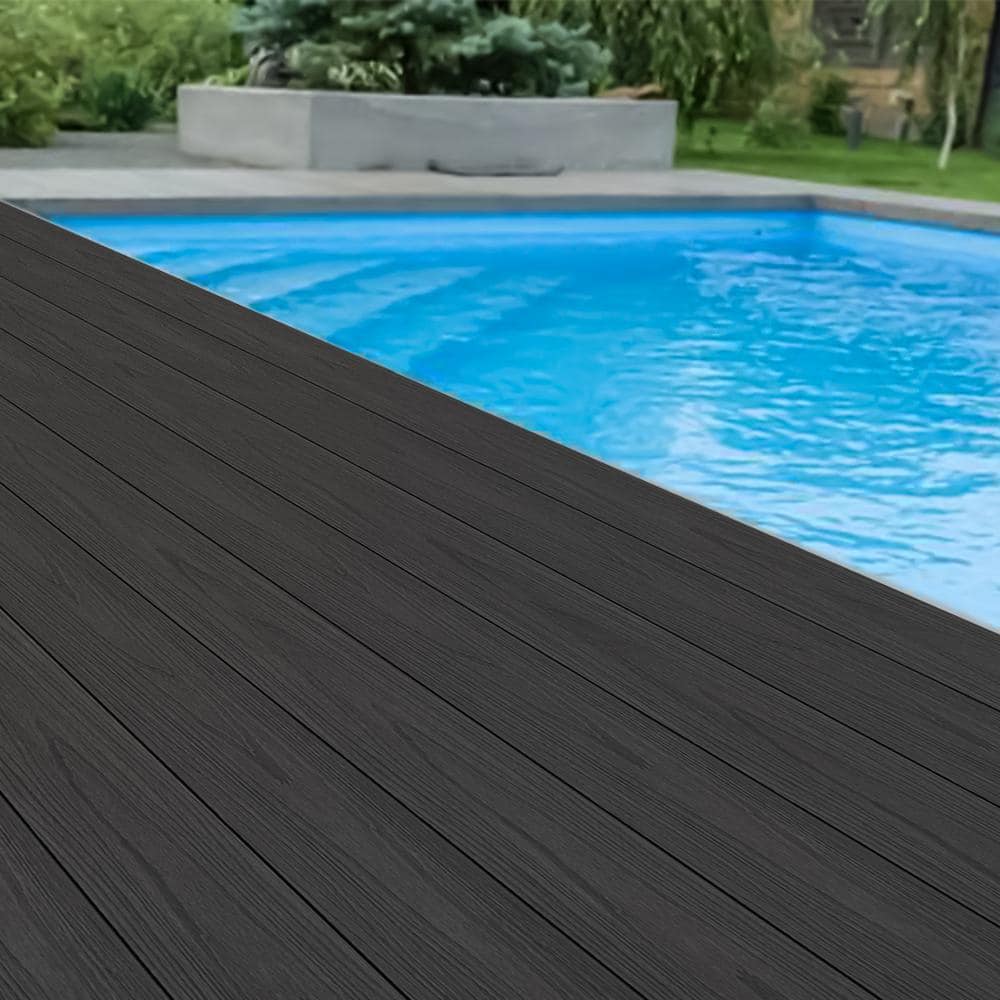 Mondaria Black Hollow Composite Decking Board 9-Pack with Realistic Wood Grain