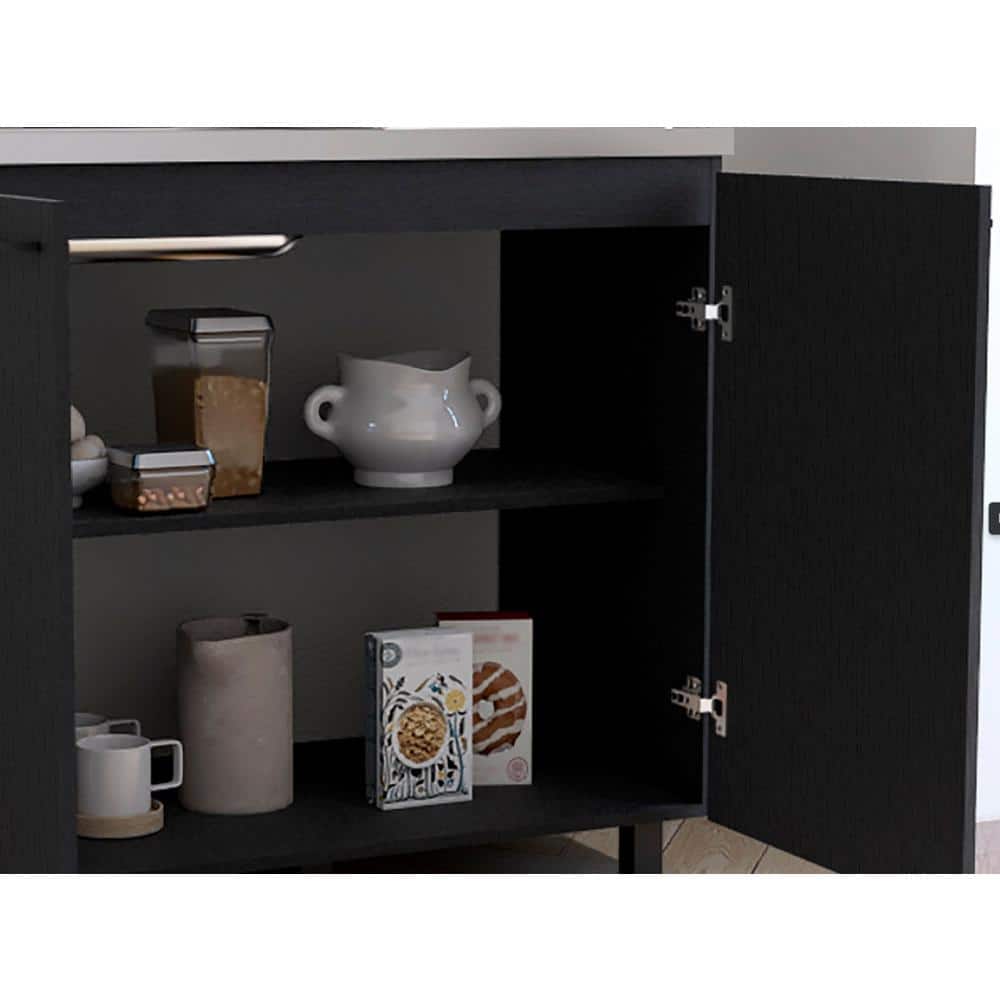 Adrinfly Black Stainless Steel Utility Sink with Countertop and Storage