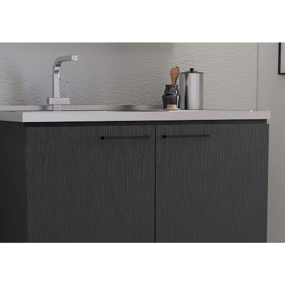 Adrinfly Black Stainless Steel Utility Sink with Countertop and Storage