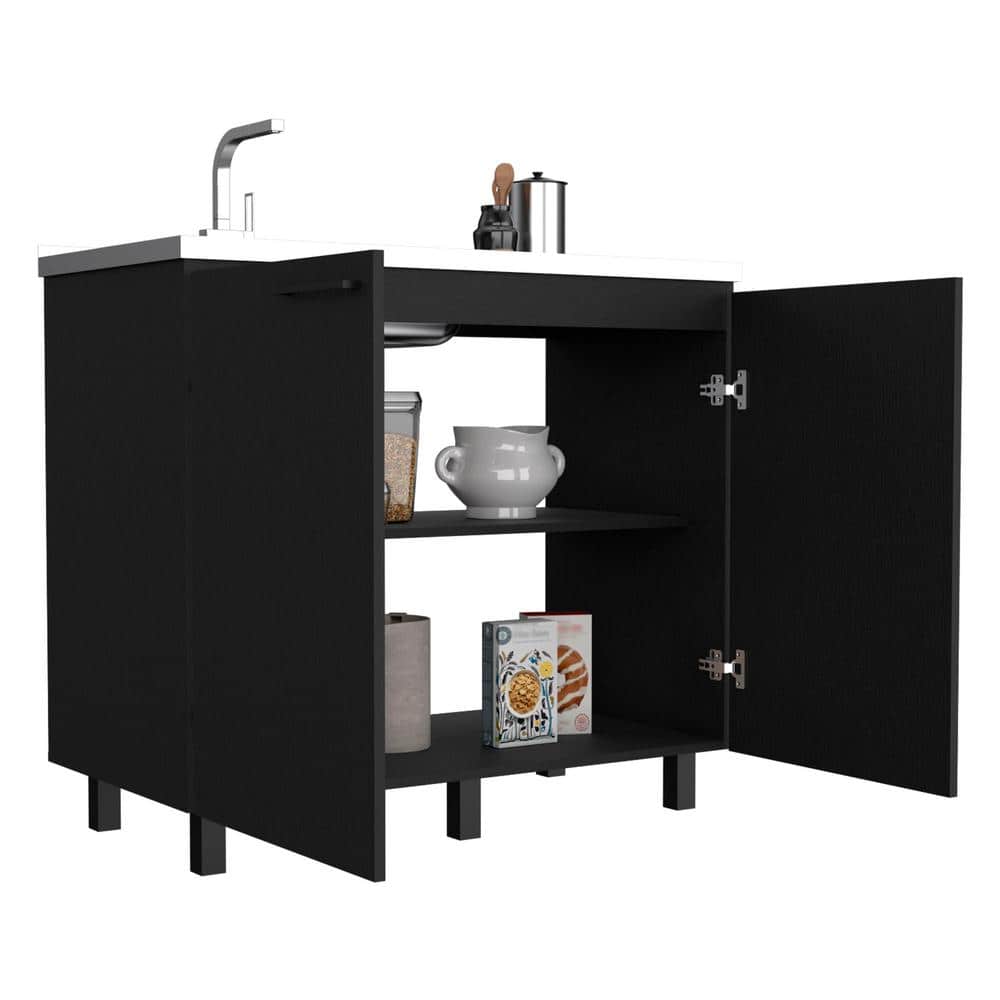 Adrinfly Black Stainless Steel Utility Sink with Countertop and Storage
