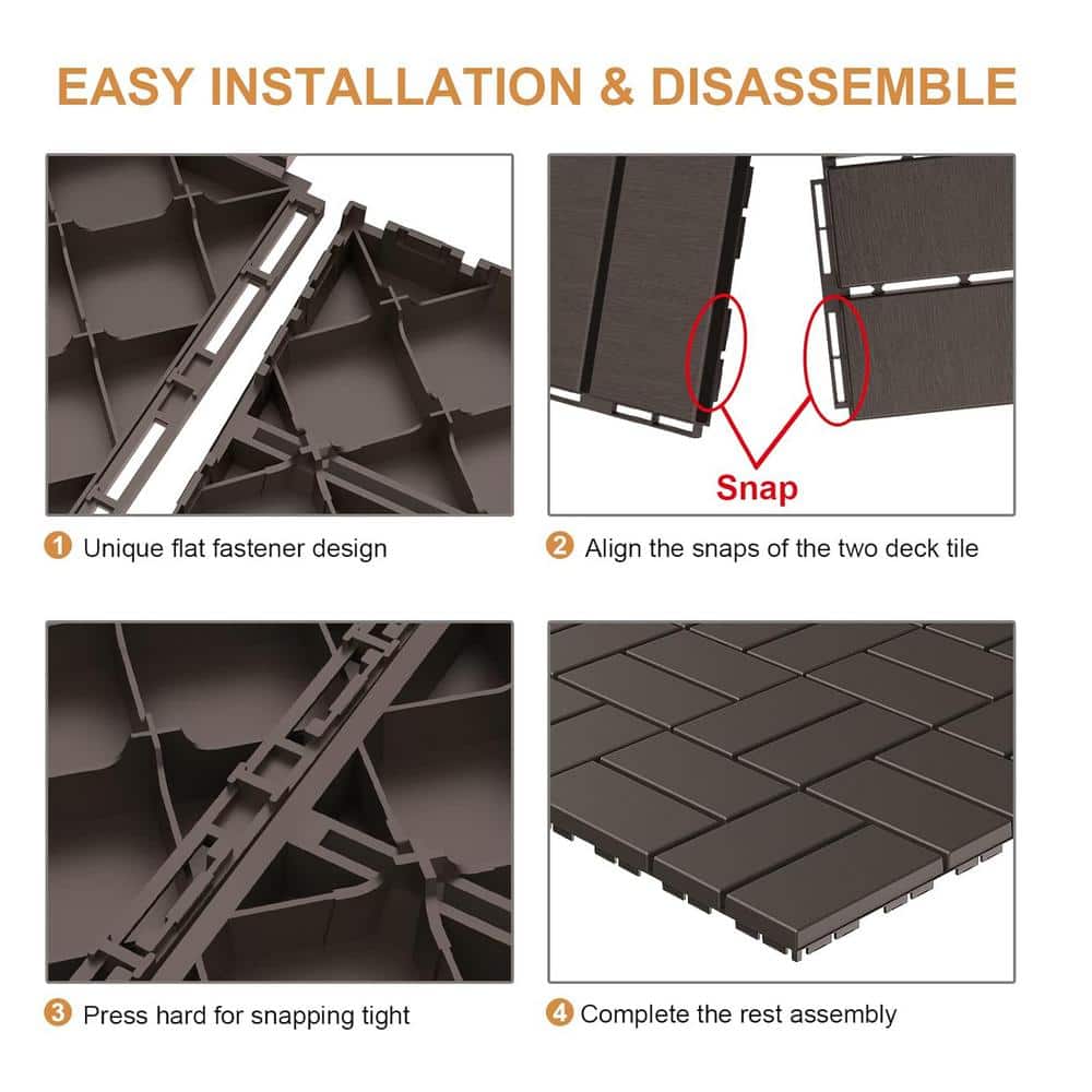 Afoxsos 12 ft. x 12 ft. Plastic Interlocking Deck Tiles Waterproof in Black (9 Per Pack)
