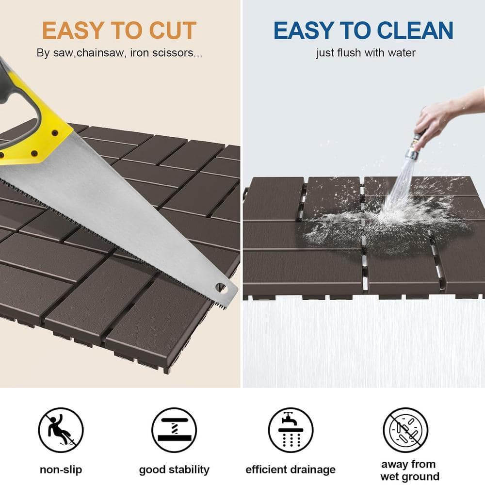 Afoxsos 12 ft. x 12 ft. Plastic Interlocking Deck Tiles Waterproof in Black (9 Per Pack)