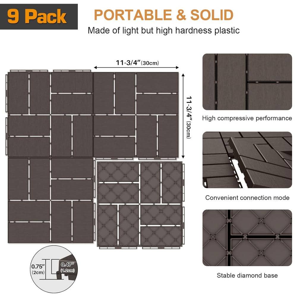 Afoxsos 12 ft. x 12 ft. Plastic Interlocking Deck Tiles Waterproof in Black (9 Per Pack)