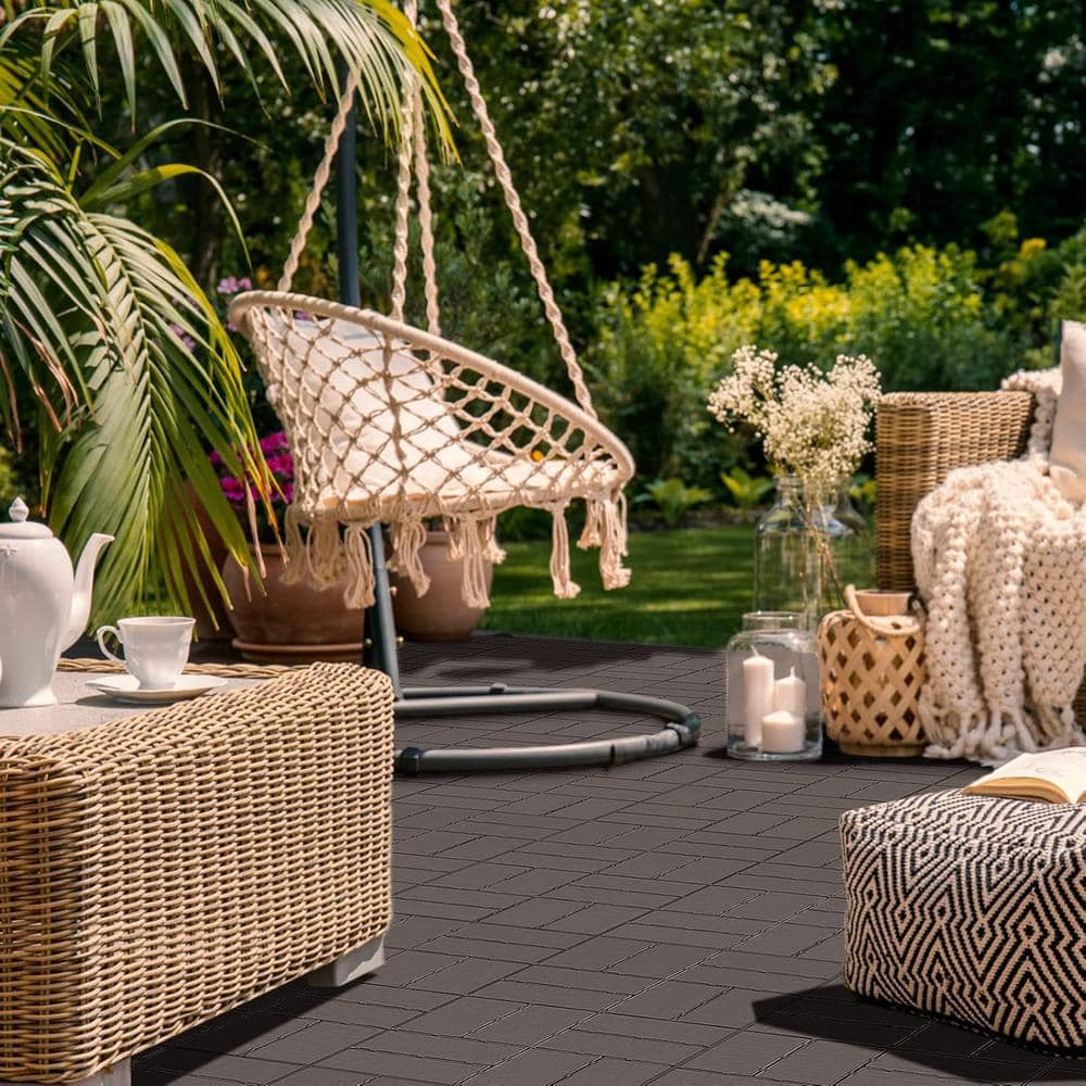 Afoxsos 12 ft. x 12 ft. Plastic Interlocking Deck Tiles Waterproof in Black (9 Per Pack)