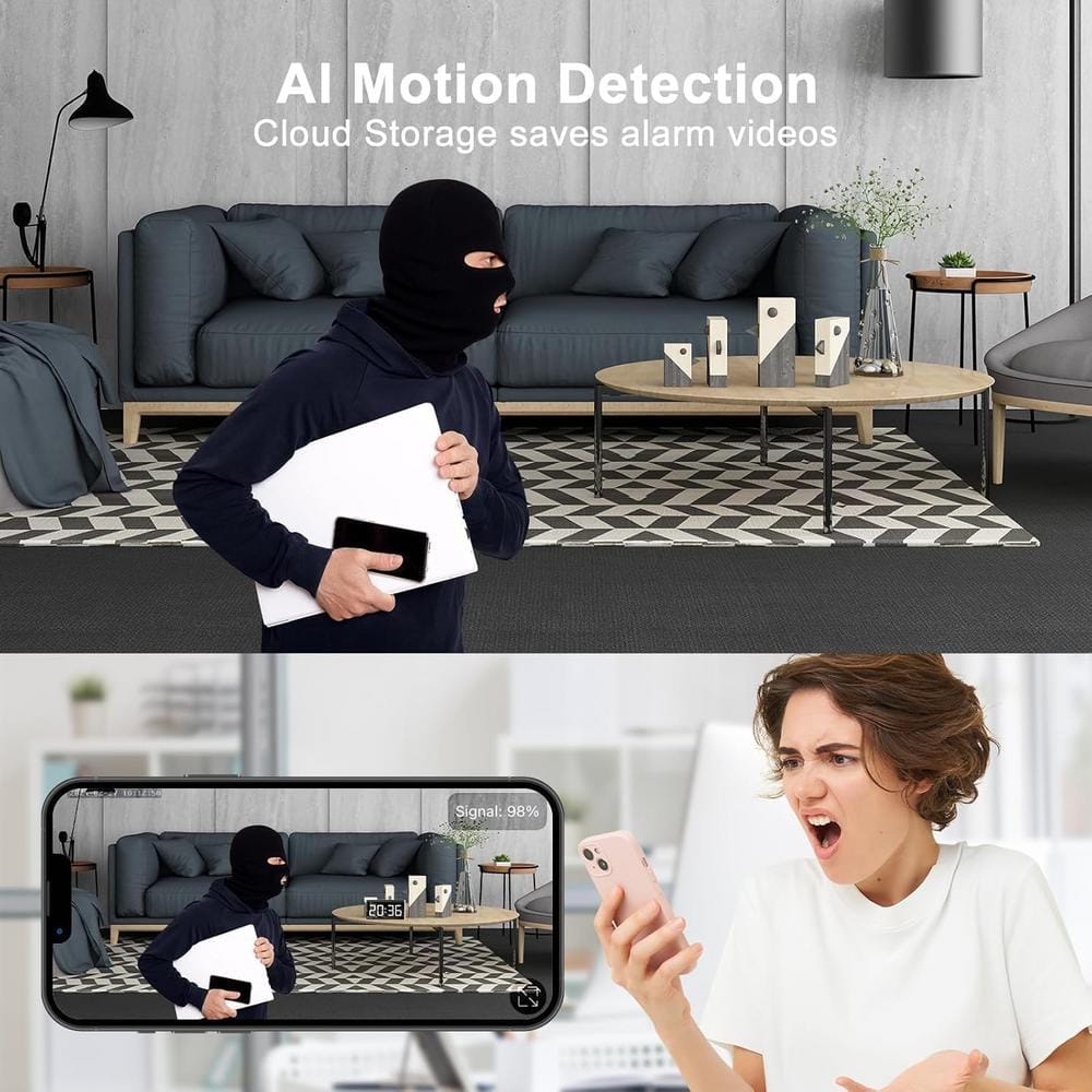 Ahfiwaso Indoor 4K Hidden WiFi Small Clock Nanny Camera Indoor Home Office WiFi Security Camera with Night Vision, Black Finish