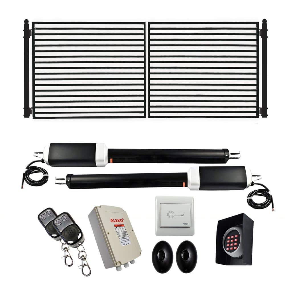 ALEKO 12 ft. x 6 ft. Automated Steel Milan Dual Swing Black Steel Driveway Gate and Gate Opener Kit ETL Listed Fence Gate