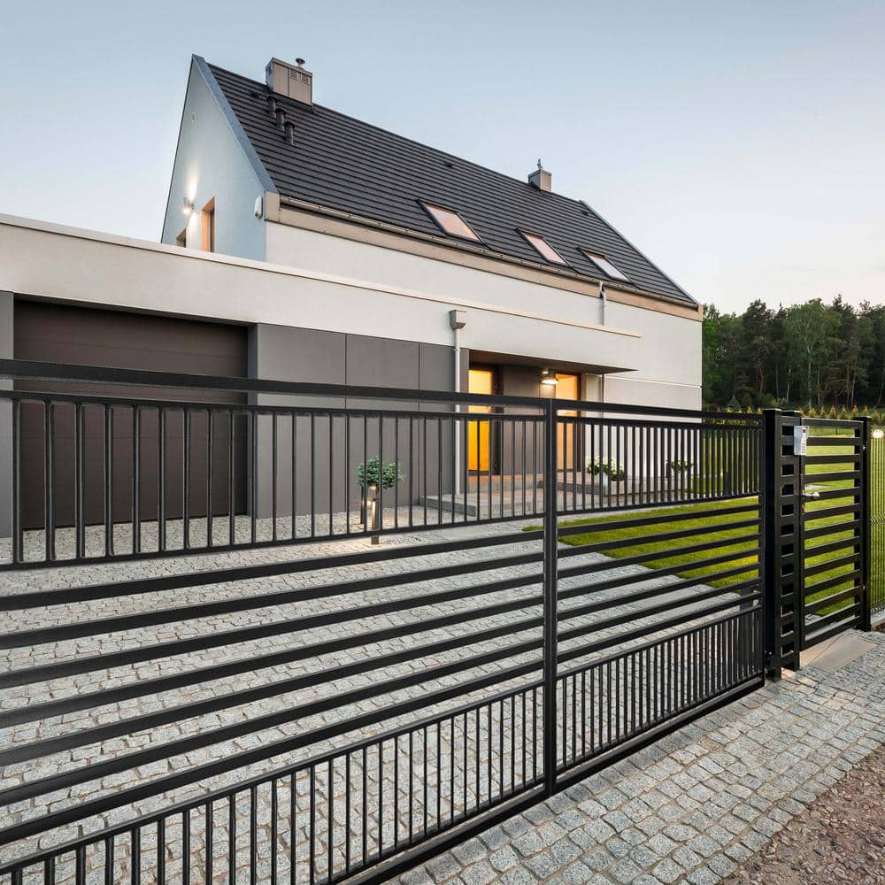 ALEKO 14 ft. x 6 ft. Automated Steel Barcelona Dual Swing Black Steel Driveway Gate and Gate Opener Kit ETL Listed Fence Gate
