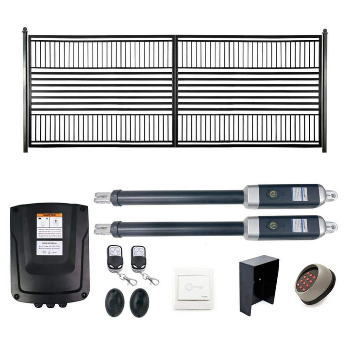 ALEKO 14 ft. x 6 ft. Automated Steel Barcelona Dual Swing Black Steel Driveway Gate and Gate Opener Kit ETL Listed Fence Gate