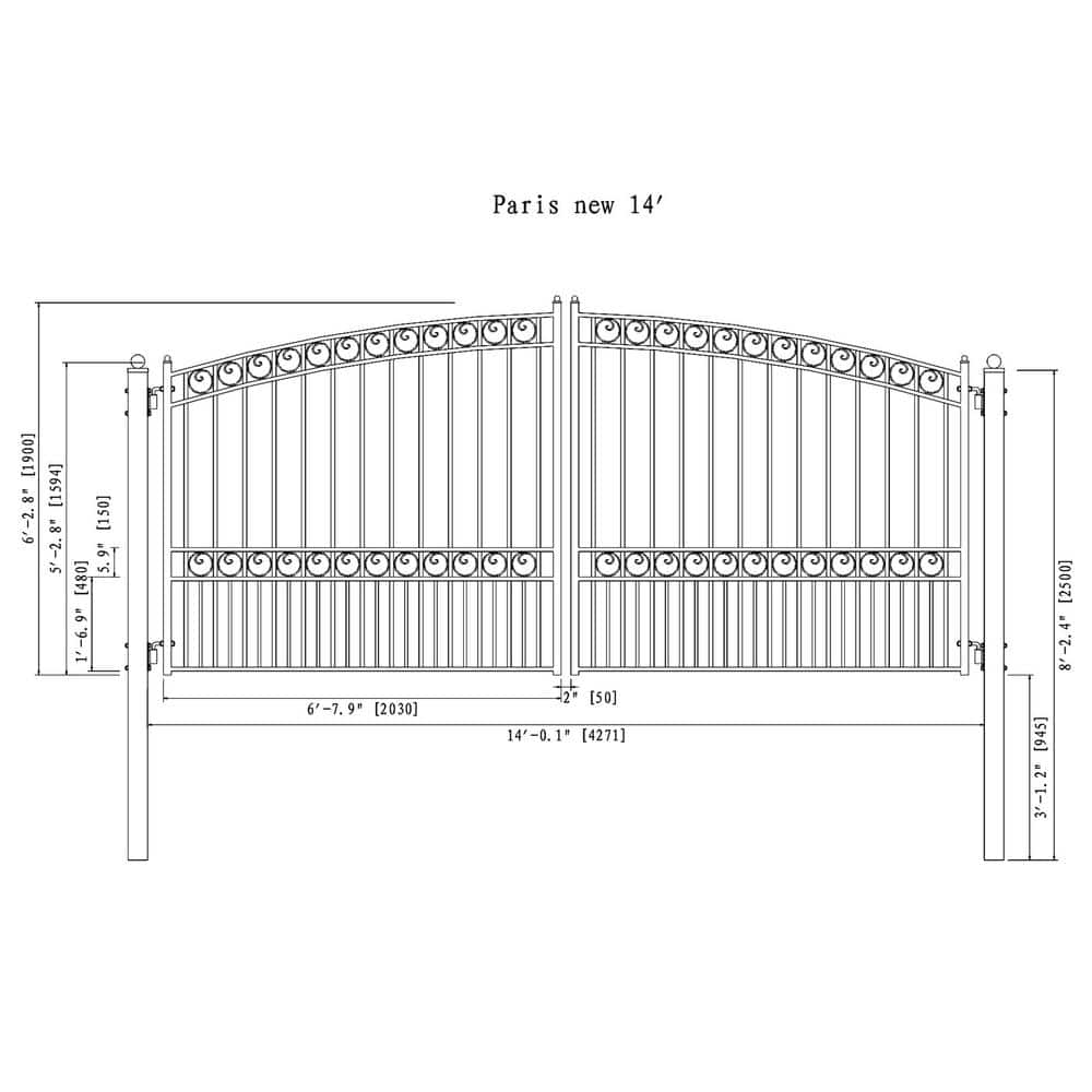 ALEKO 14 ft. x 6 ft. Automated Steel Paris Dual Swing Black Steel Driveway Gate and Gate Opener Kit ETL Listed Fence Gate