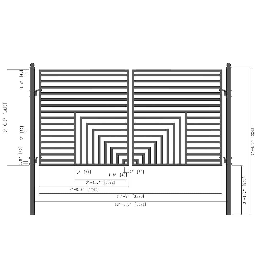 ALEKO 12 ft. x 6 ft. Florence Black Metal Steel Dual Swinging Driveway Fence Gate