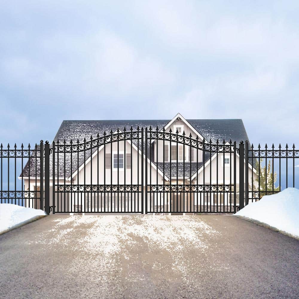 ALEKO London Style 12 ft. x 6 ft. Black Steel Dual Swing Driveway Fence Gate