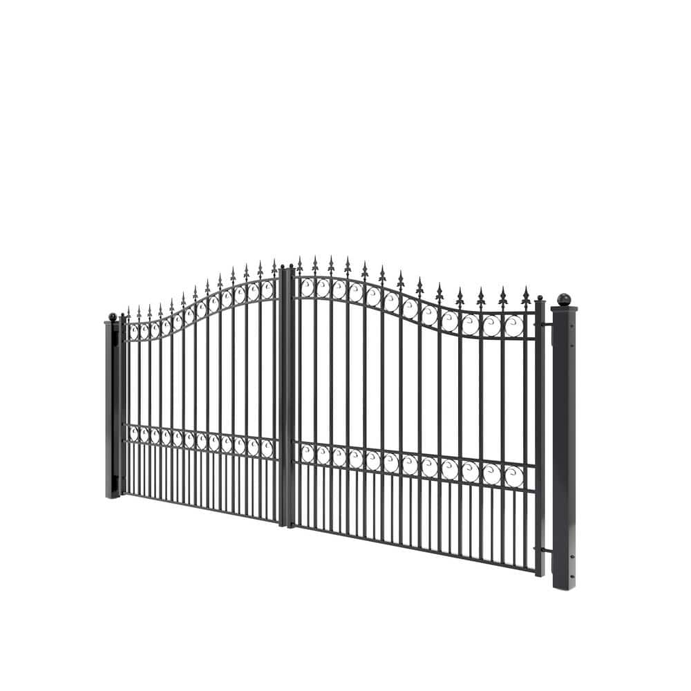 ALEKO London Style 12 ft. x 6 ft. Black Steel Dual Swing Driveway Fence Gate