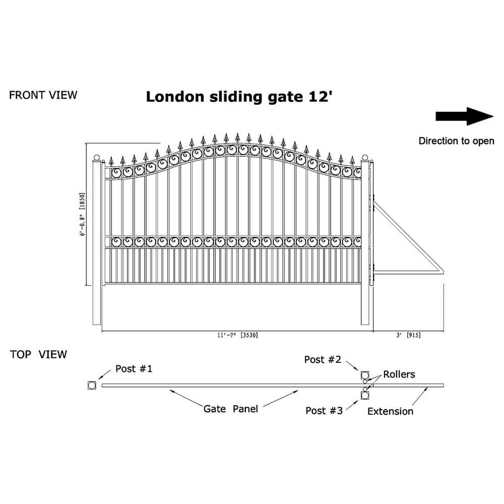 ALEKO London Style 12 ft. x 6 ft. Black Steel Single Slide Driveway Fence Gate