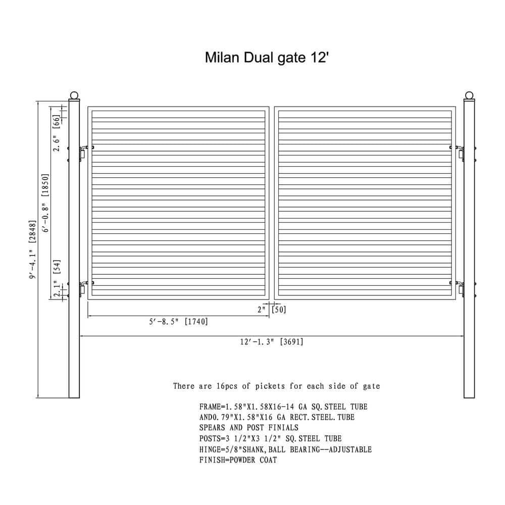 ALEKO 12 ft. x 6 ft. Milan Black Metal Steel Dual Swinging Driveway Fence Gate