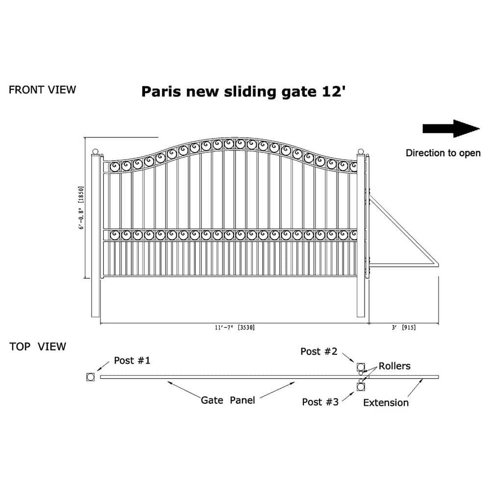 ALEKO Paris 12 ft. W x 6 ft. H Black Steel Single Slide Driveway with Gate Opener Fence Gate