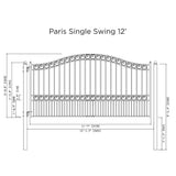 ALEKO Paris Style 12 ft. x 6 ft. Black Steel Single Swing Driveway Fence Gate