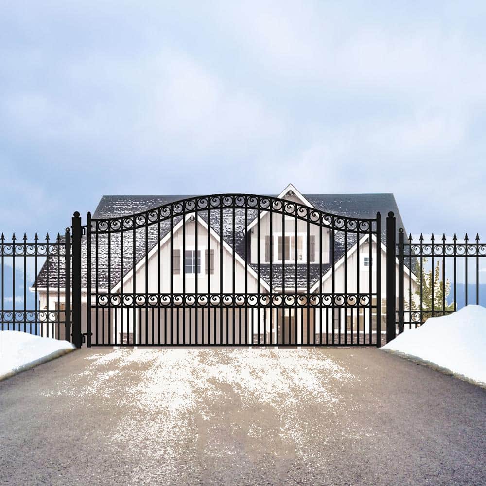 ALEKO Paris Style 12 ft. x 6 ft. Black Steel Single Swing Driveway Fence Gate