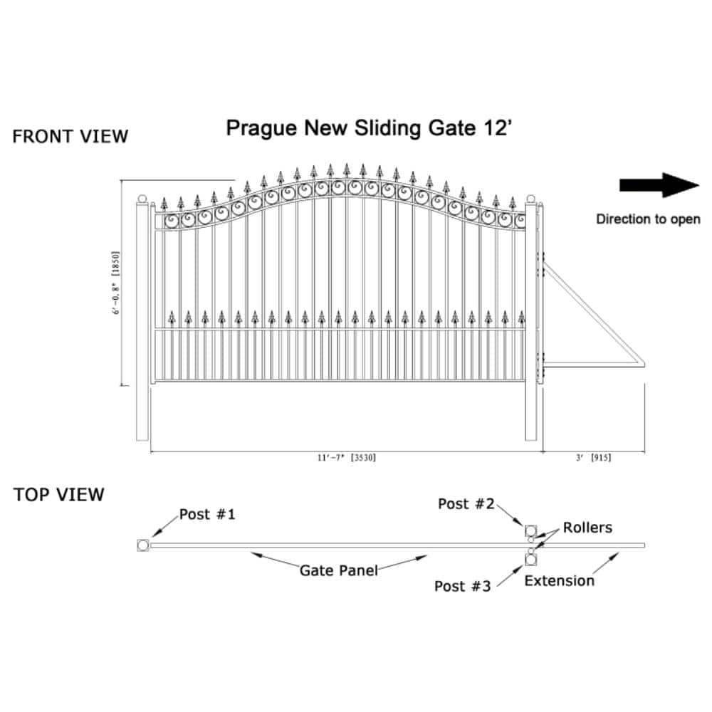 ALEKO Prague Style 12 ft. x 6 ft. Black Steel Single Slide Driveway with Gate Opener Fence Gate