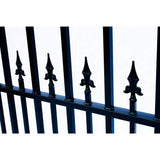 ALEKO 17 ft. x 6 ft. x 12 ft. Black Steel Single Sliding Driveway Gate Prague Style with Pedestrian Gate 5 ft. Fence Gate