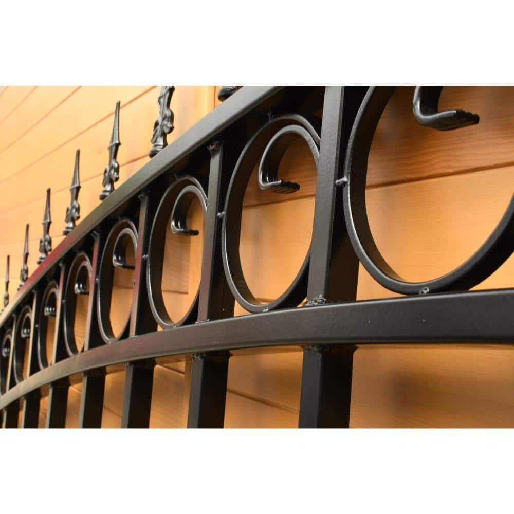 ALEKO 17 ft. x 6 ft. x 12 ft. Black Steel Single Sliding Driveway Gate Prague Style with Pedestrian Gate 5 ft. Fence Gate