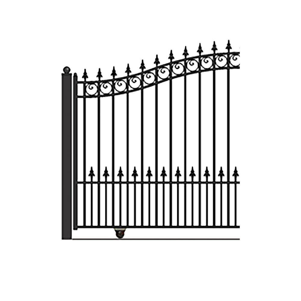 ALEKO 17 ft. x 6 ft. x 12 ft. Black Steel Single Sliding Driveway Gate Prague Style with Pedestrian Gate 5 ft. Fence Gate