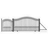 ALEKO 17 ft. x 6 ft. x 12 ft. Black Steel Single Sliding Driveway Gate Prague Style with Pedestrian Gate 5 ft. Fence Gate