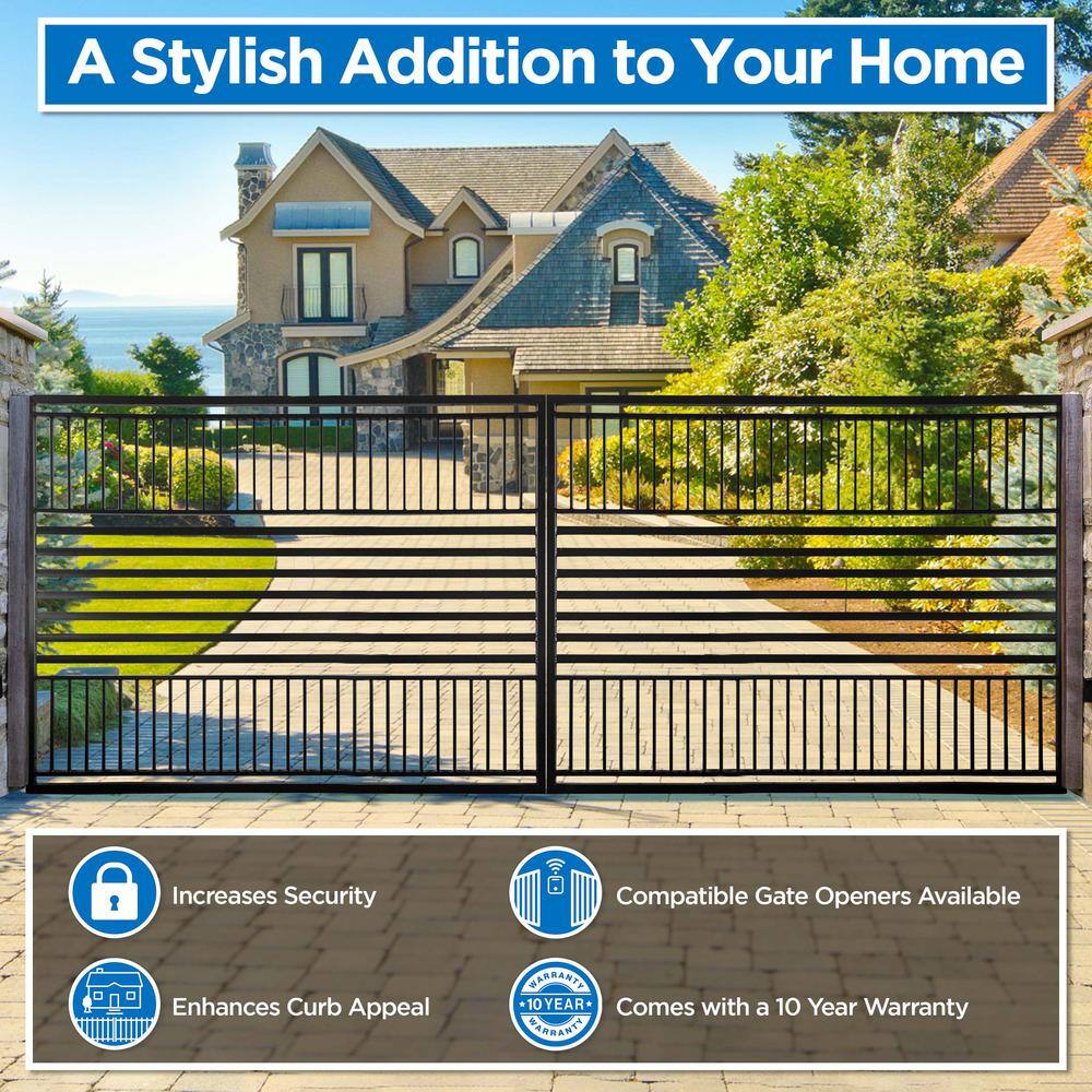 ALEKO 14 ft. x 6 ft. Barcelona Black Metal Steel Dual Swinging Driveway Fence Gate