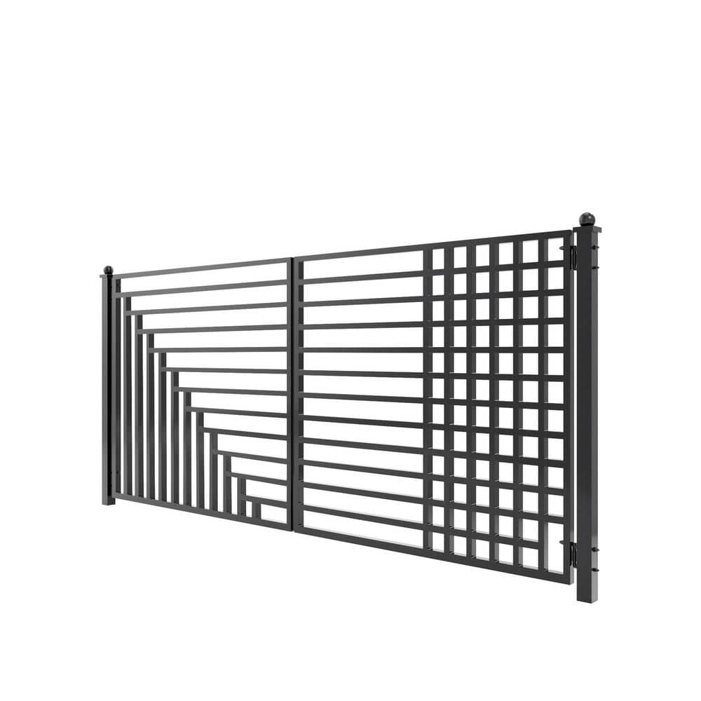 ALEKO 14 ft. x 6 ft. Kyiv Black Metal Steel Dual Swinging Driveway Fence Gate