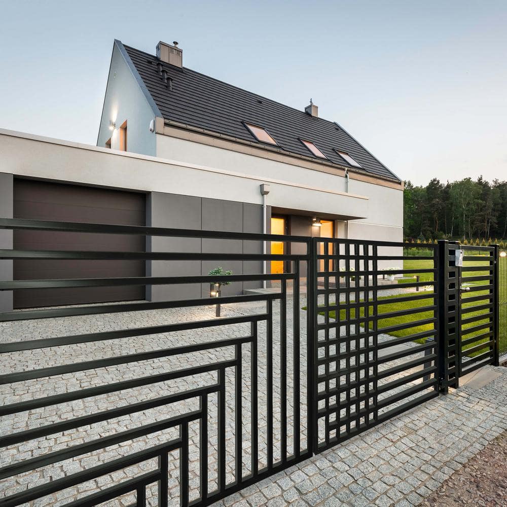ALEKO 14 ft. x 6 ft. Kyiv Black Metal Steel Dual Swinging Driveway Fence Gate