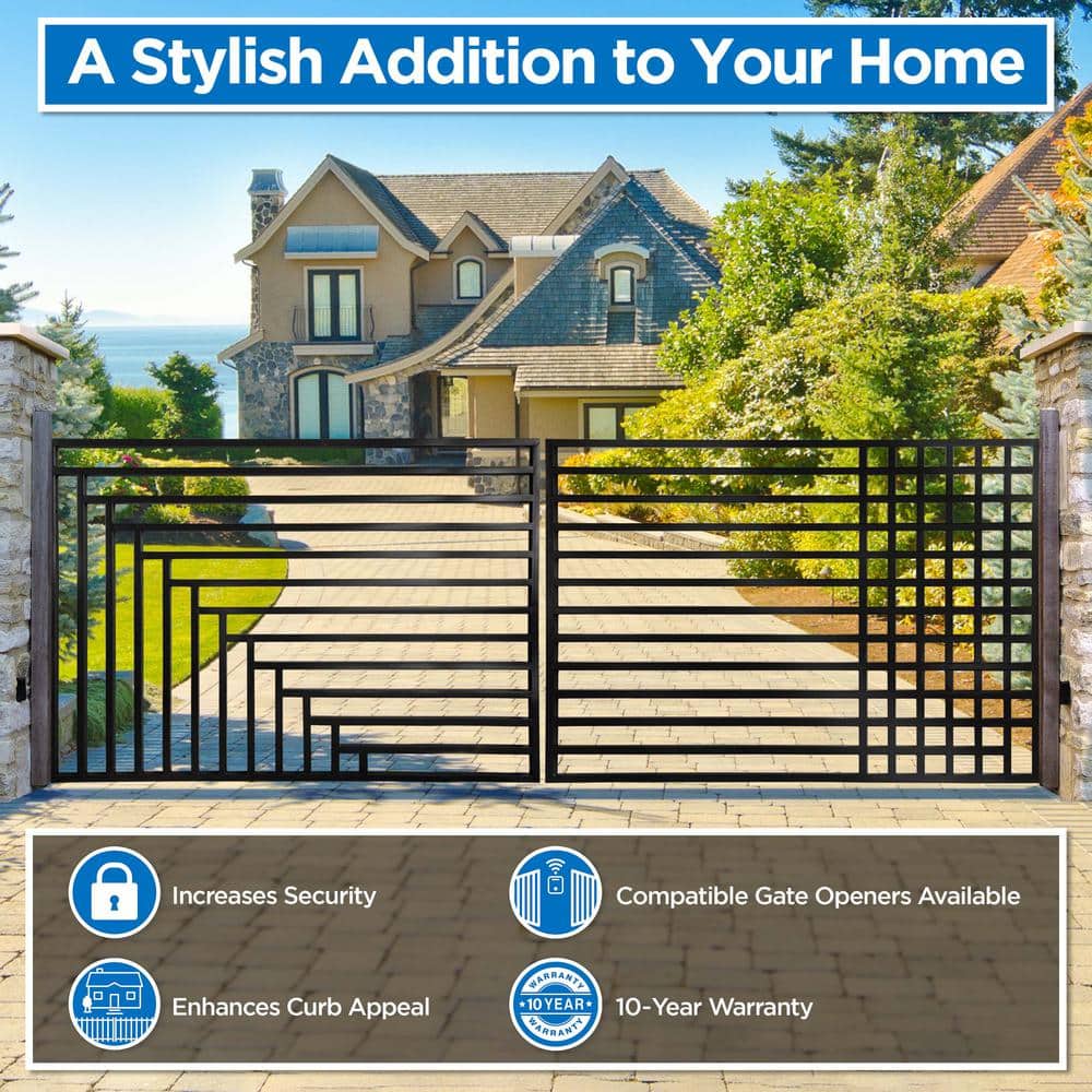 ALEKO 14 ft. x 6 ft. Kyiv Black Metal Steel Dual Swinging Driveway Fence Gate