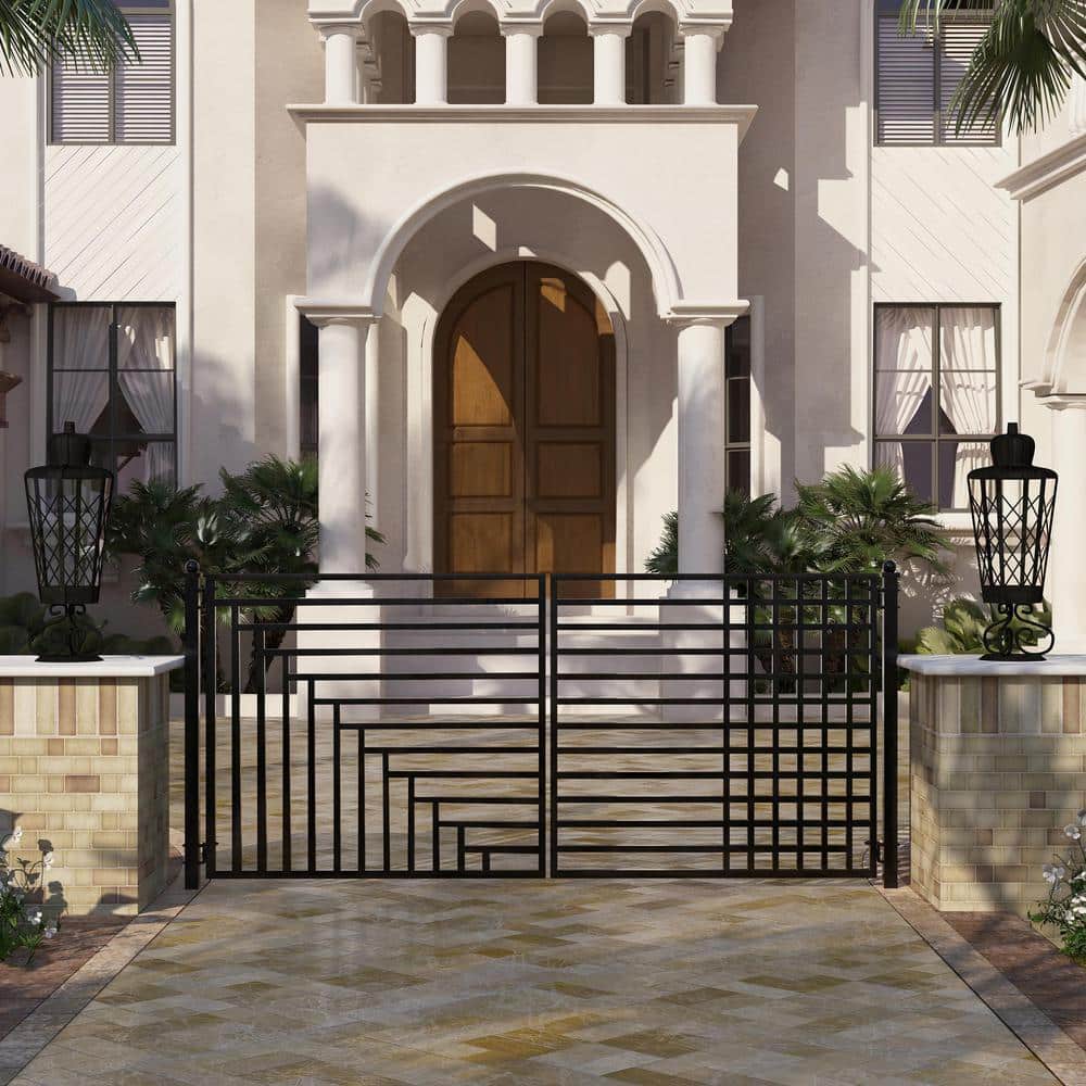 ALEKO 14 ft. x 6 ft. Kyiv Black Metal Steel Dual Swinging Driveway Fence Gate