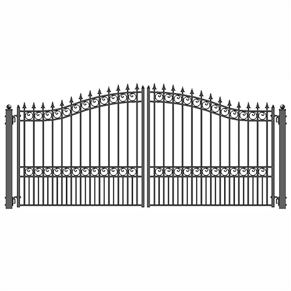 ALEKO London Style 14 ft. x 6 ft. Black Steel Dual Driveway Fence Gate