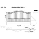 ALEKO 19 ft. x 6 ft. x 14 ft. Black Steel Single Sliding Driveway Gate London Style with Pedestrian Gate 5 ft. Fence Gate