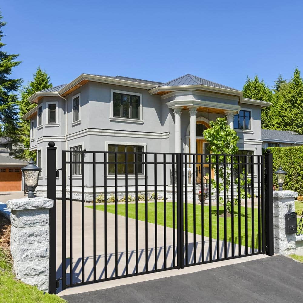 ALEKO Madrid 14 ft. x 6 ft. Black Steel Dual Driveway Fence Gate