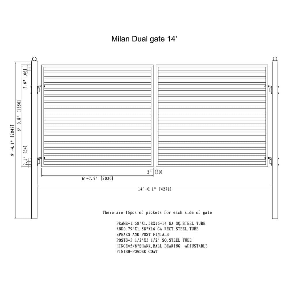 ALEKO 14 ft. x 6 ft. Milan Black Metal Steel Dual Swinging Driveway Fence Gate