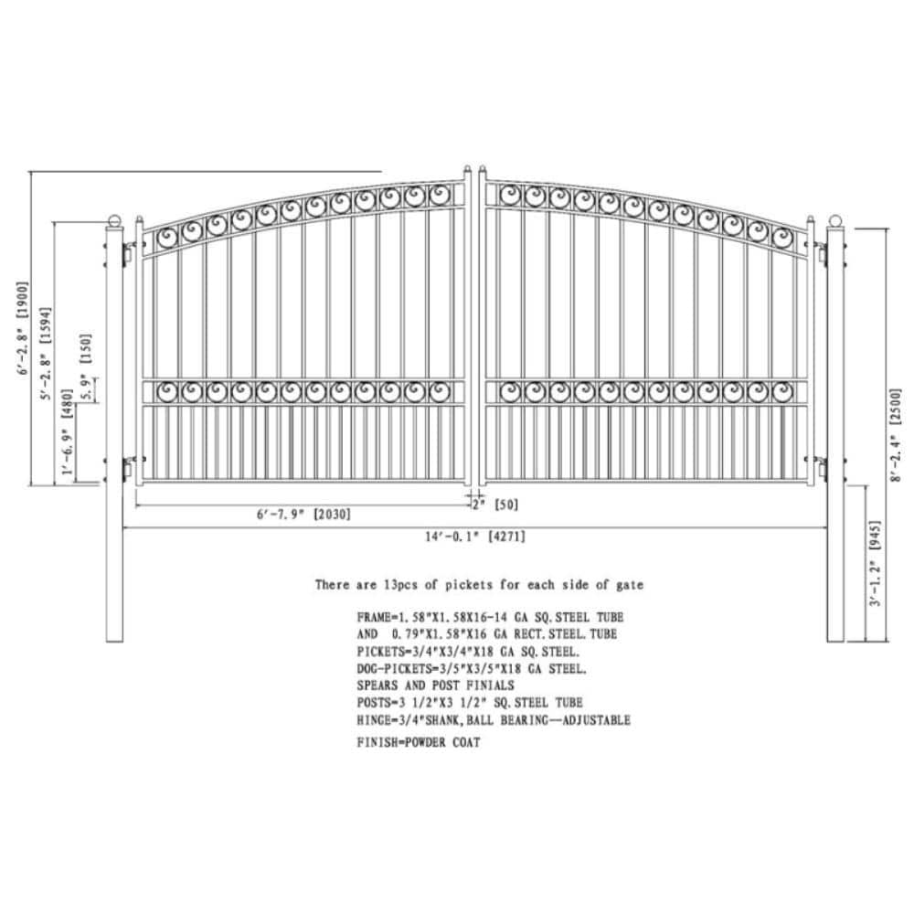 ALEKO Paris Style 14 ft. x 6 ft. Black Steel Dual Driveway Fence Gate