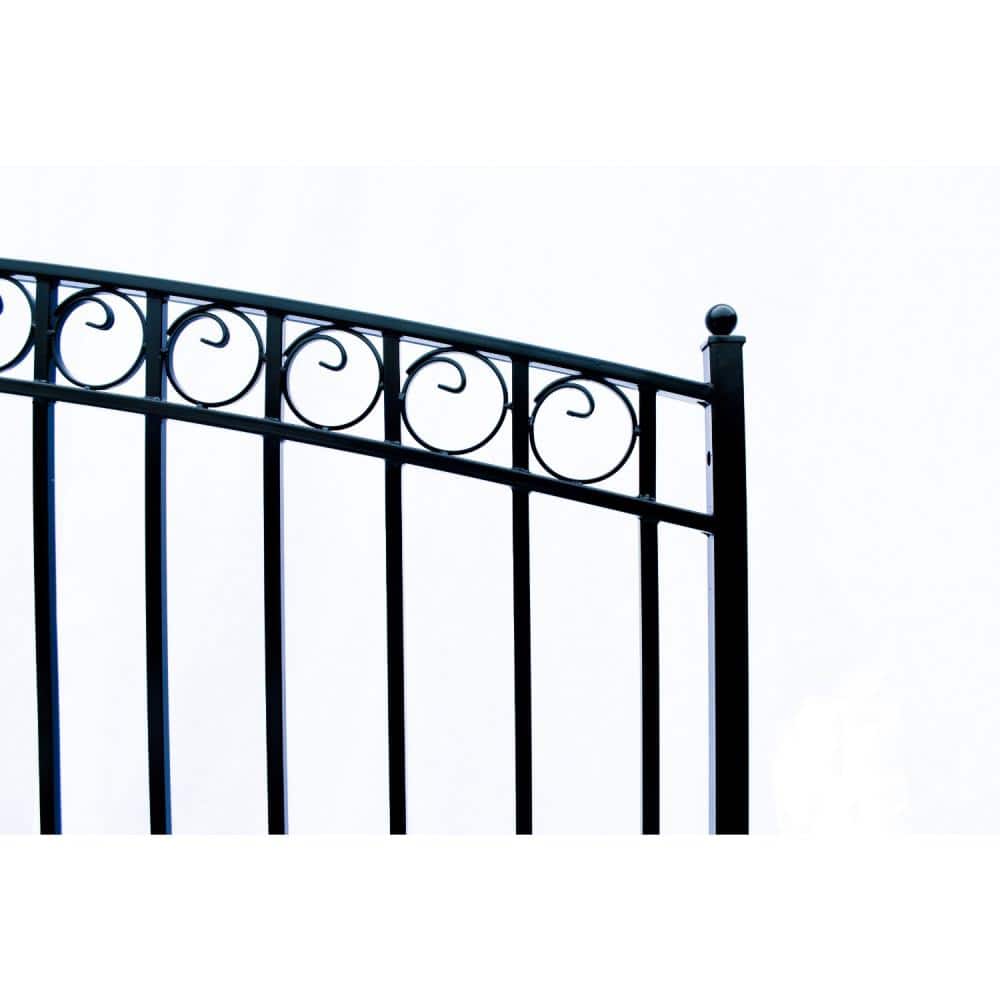 ALEKO 19 ft. x 6 ft. x 14 ft. Black Steel Single Sliding Driveway Gate Paris Style with Pedestrian Gate 5 ft. Fence Gate