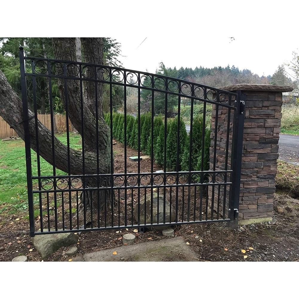 ALEKO Paris Style 14 ft. x 6 ft. Black Steel Metal Single Swing Driveway Fence Gate