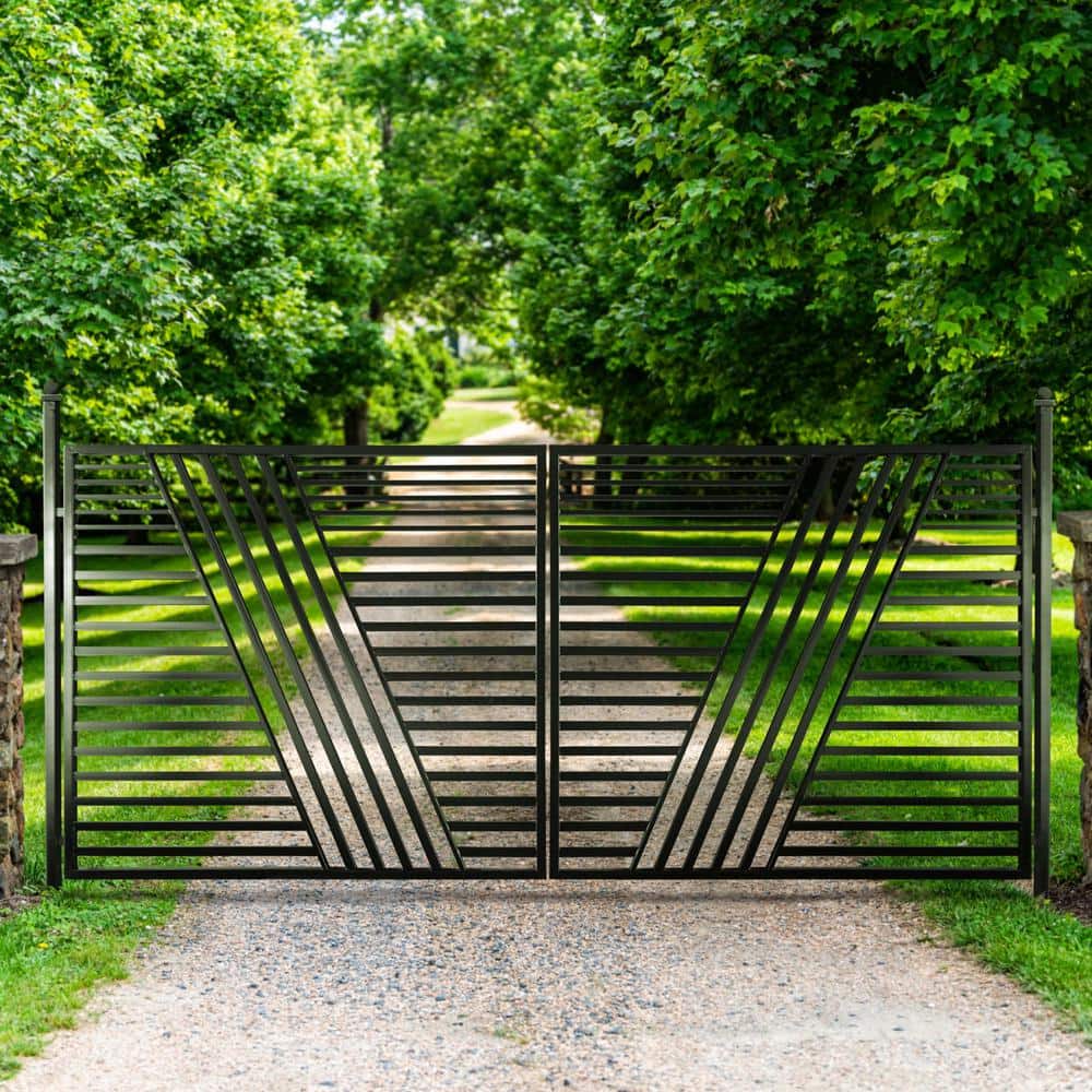 ALEKO 14 ft. x 6 ft. Sofia Black Metal Steel Dual Swinging Driveway Fence Gate