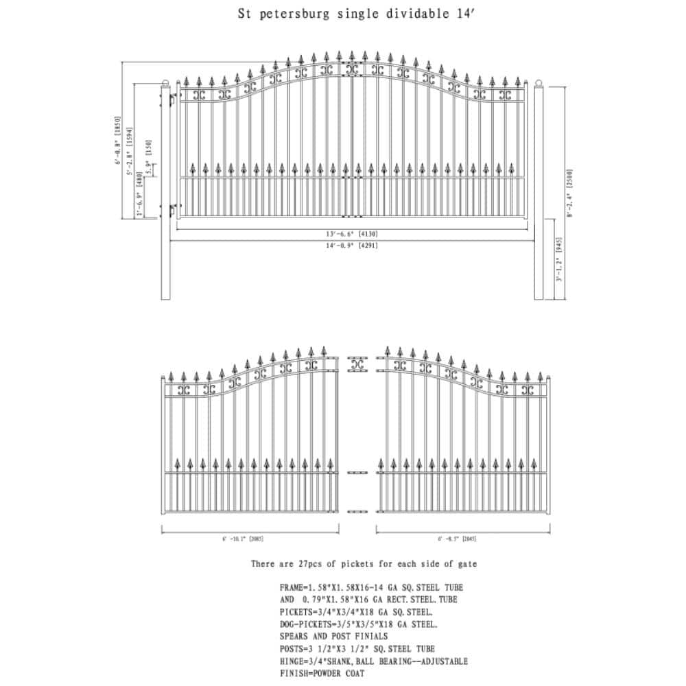 ALEKO St. Louis 14 ft. x 6 ft. Black Steel Single Swing Driveway Fence Gate