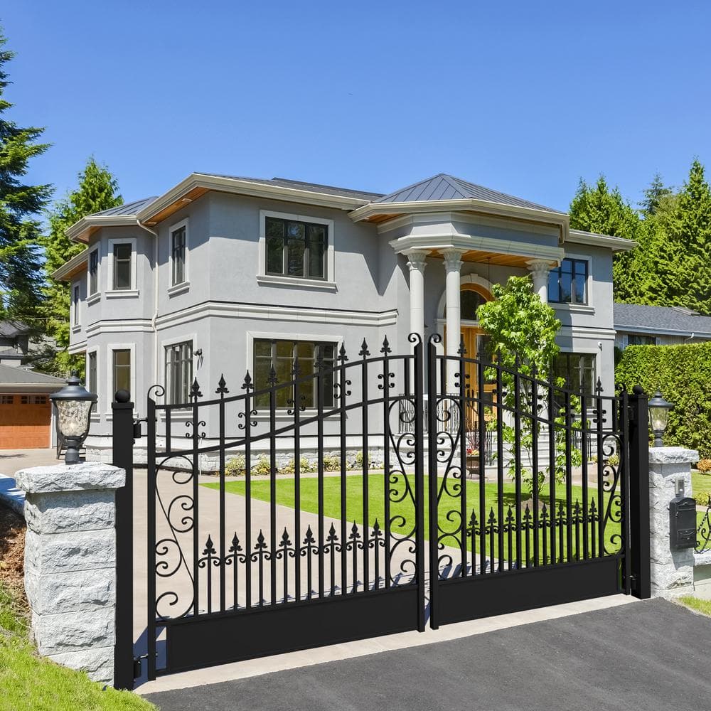 ALEKO Venice Style 14 ft. x 6 ft. Black Steel Dual Driveway Fence Gate