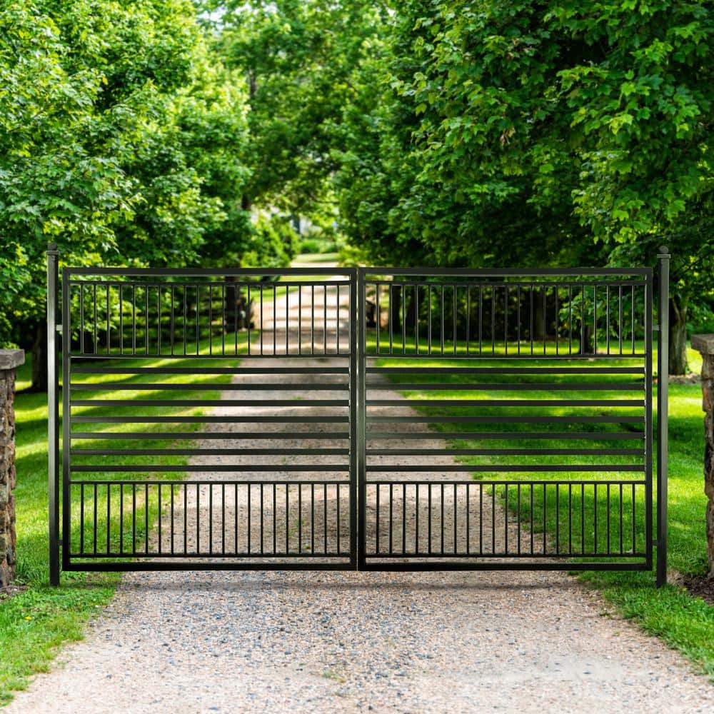 ALEKO 16 ft. x 6 ft. Barcelona Black Metal Steel Dual Swinging Driveway Fence Gate