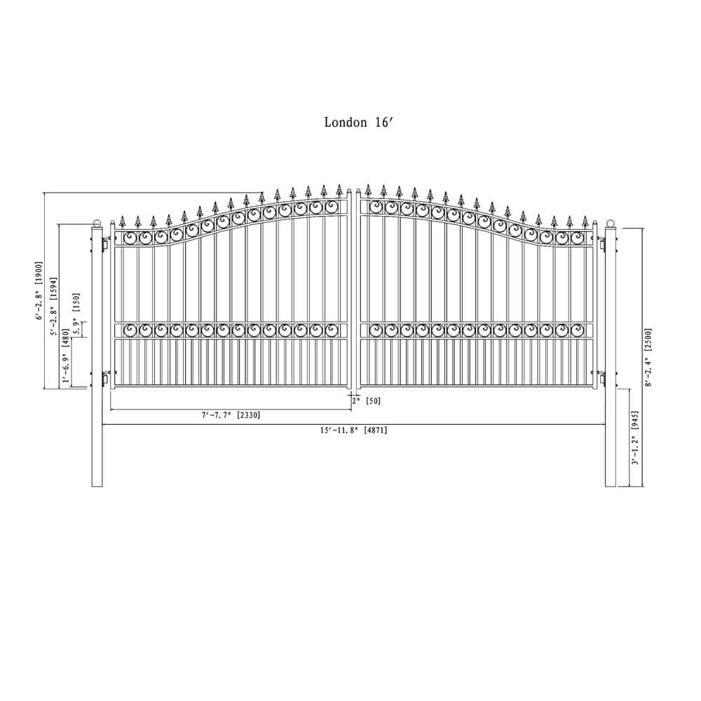 ALEKO London Style 16 ft. x 6 ft. Black Steel Dual Driveway Fence Gate