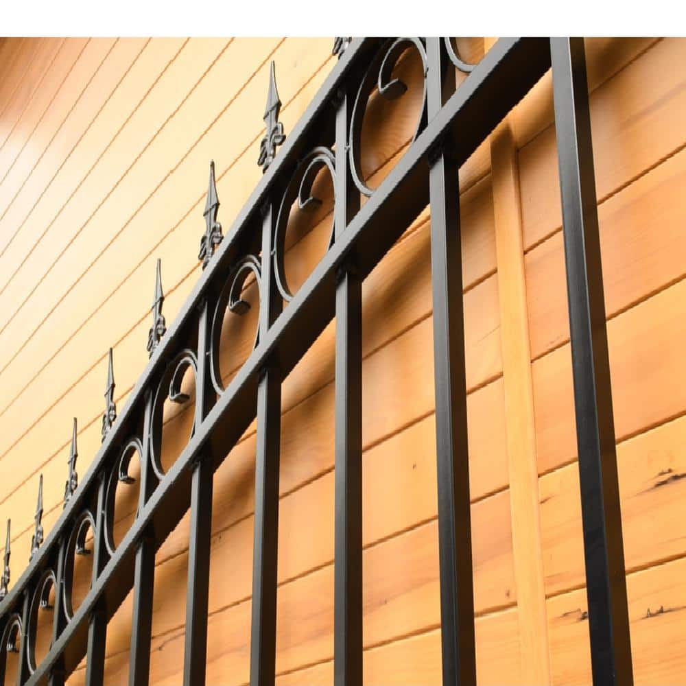 ALEKO 21 ft. x 6 ft. x 16 ft. Black Steel Single Sliding Driveway Gate London Style with Pedestrian Gate 5 ft. Fence Gate
