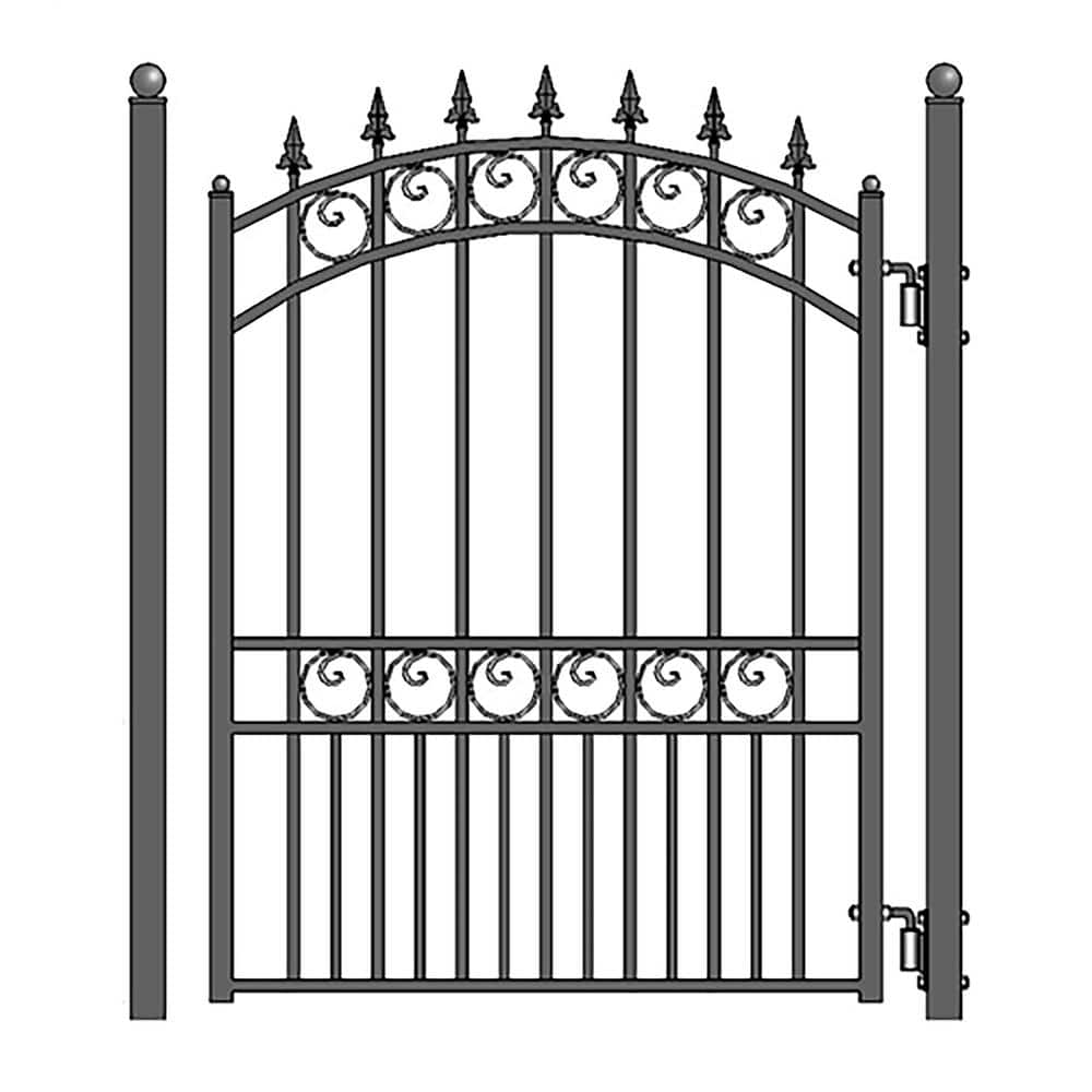 ALEKO 21 ft. x 6 ft. x 16 ft. Black Steel Single Sliding Driveway Gate London Style with Pedestrian Gate 5 ft. Fence Gate