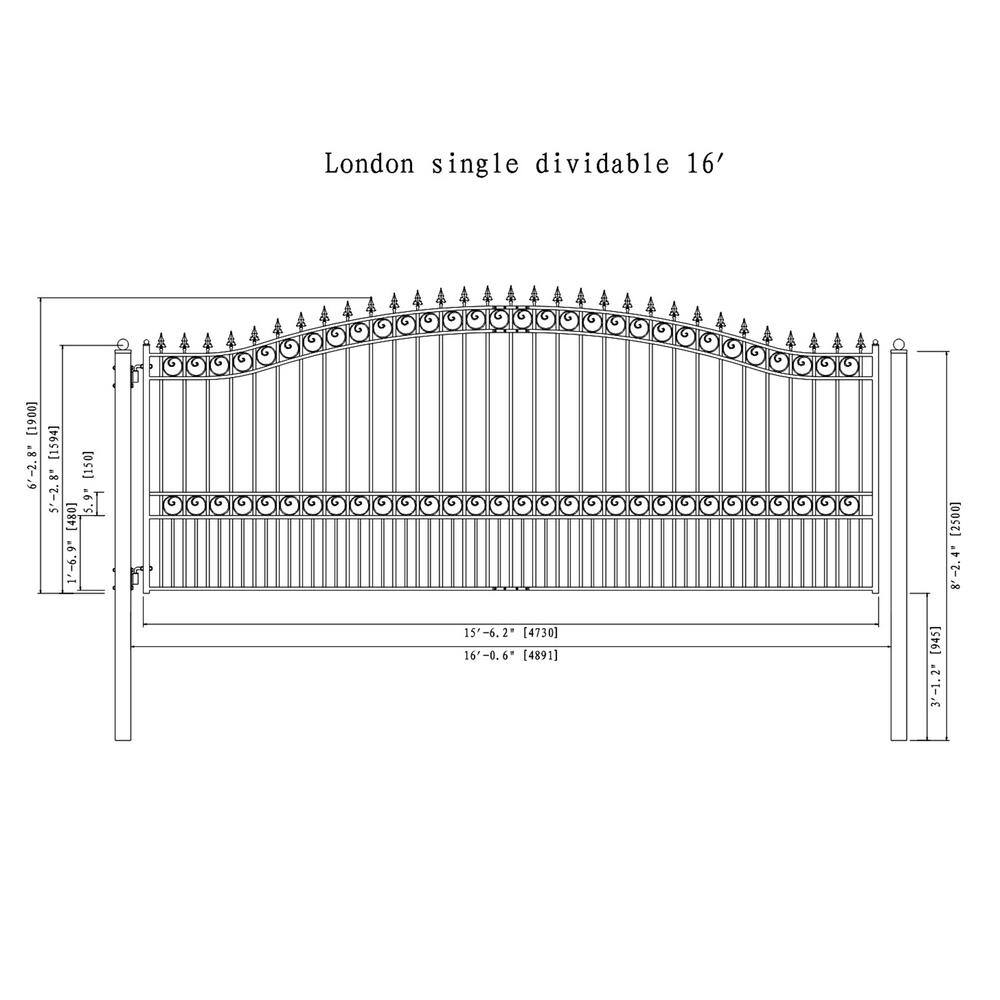 ALEKO London Style 16 ft. x 6 ft. Black Steel Single Swing Driveway Fence Gate