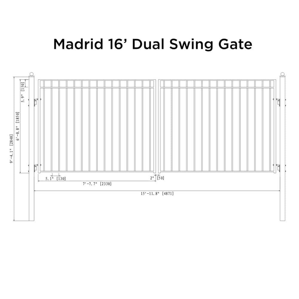ALEKO Madrid 16 ft. x 6 ft. Black Steel Dual Driveway Fence Gate